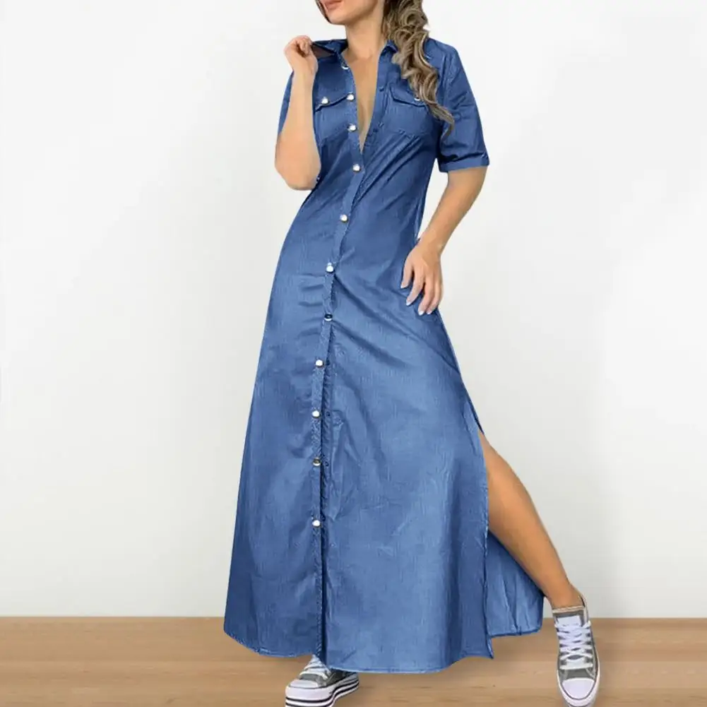 Daily Maxi Dress Elegant Plus Size Maxi Dress with Side Split Chest Pockets Women's Casual Ankle Length A-line Shirt for Daily
Daily Maxi Dress Elegant Plus Size Maxi Dress with Side Split Chest Pockets Women's Casual Ankle Length A-line Shirt for Daily