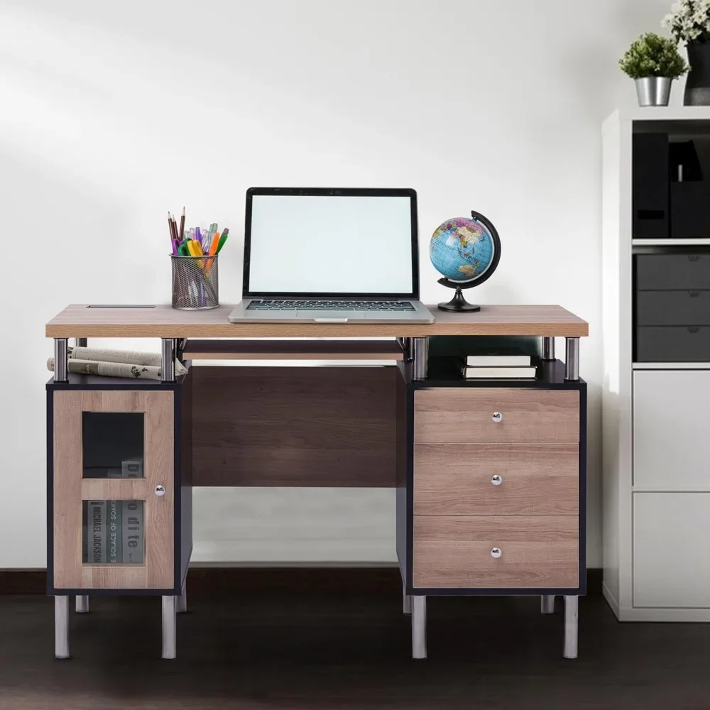Desk with Drawers and Shelves, Two-Tone Study Desk for Bedroom with USB Ports, Power Outlets, Wire Management, Keyboard Tray
Desk with Drawers and Shelves, Two-Tone Study Desk for Bedroom with USB Ports, Power Outlets, Wire Management, Keyboard Tray