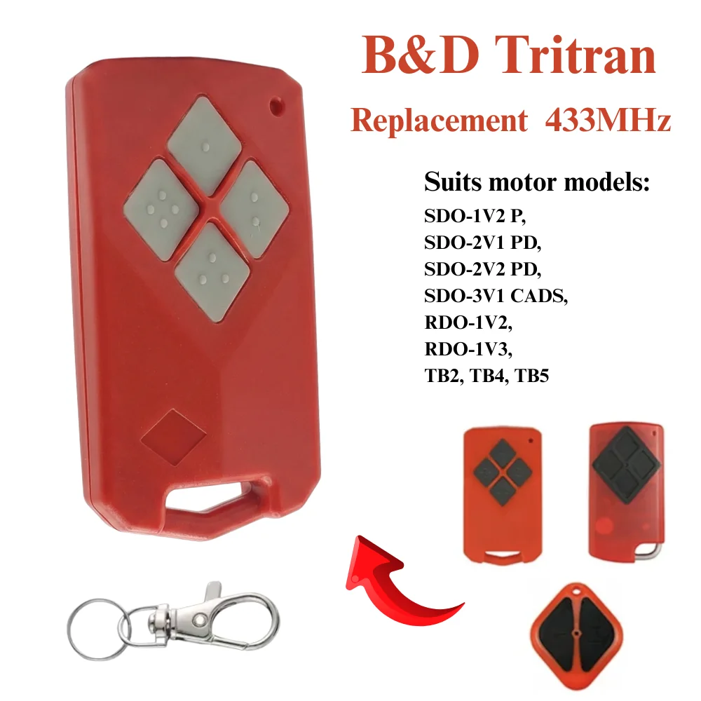 For B&D TB5 Tritran 433mhz Garage Door Remote Comaptible BND BD2 BD4 TB5V2 Keychain Garage Remote Control
For B&D TB5 Tritran 433mhz Garage Door Remote Comaptible BND BD2 BD4 TB5V2 Keychain Garage Remote Control