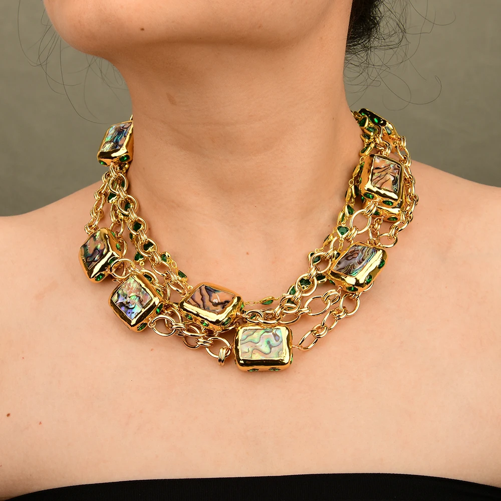GG 5 Rows Natural Abalone Shell Gold Plated Green Crystal Chain Necklace Fashion women wear collars
GG 5 Rows Natural Abalone Shell Gold Plated Green Crystal Chain Necklace Fashion women wear collars