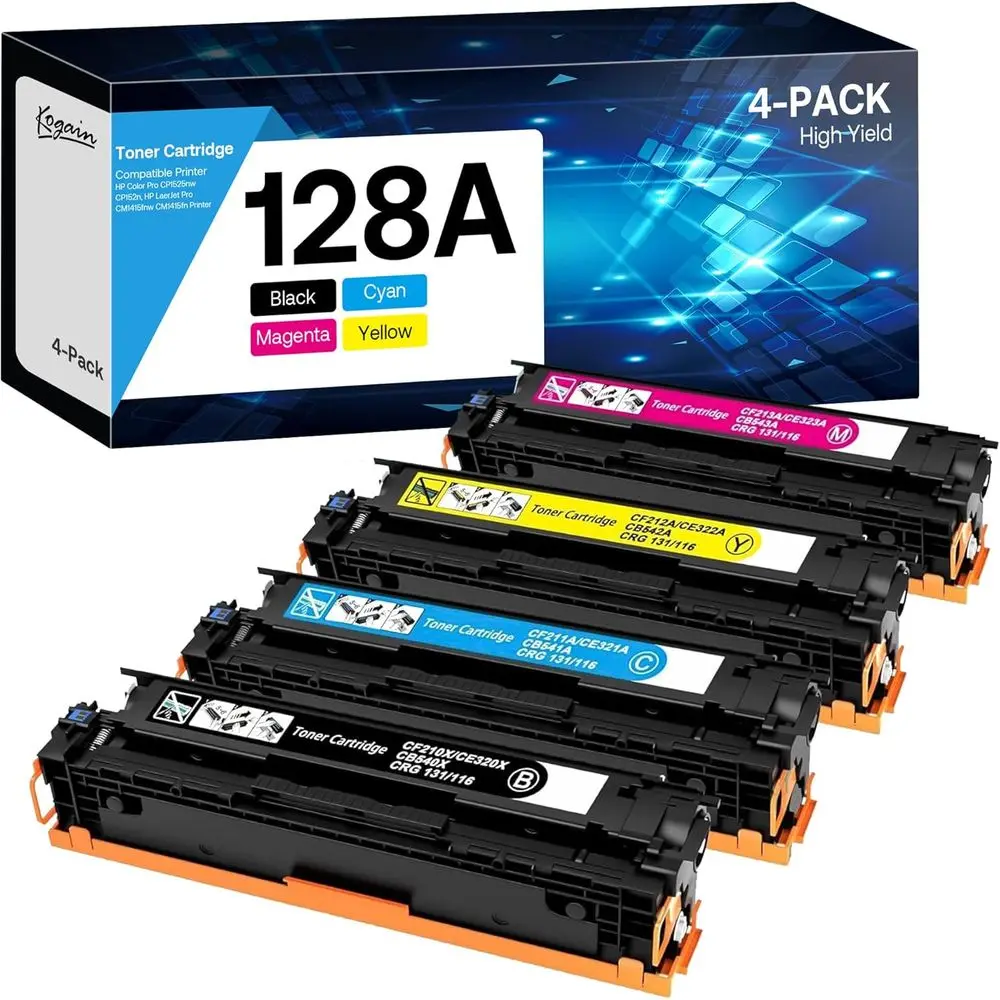 High Yield Compatible Toner Cartridges Set for LaserJet Pro CM1415n/nw CP1525n/nw Printers (Black, Cyan, Yellow, Magenta)
High Yield Compatible Toner Cartridges Set for LaserJet Pro CM1415n/nw CP1525n/nw Printers (Black, Cyan, Yellow, Magenta)