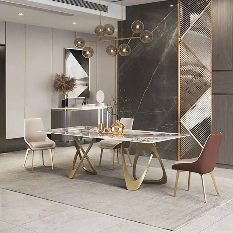 //High End Modern Luxury Sintered Stone Top Stainless Steel Base Full Dining Table 6 Chairs Rectangle Home Furniture Workshop
//High End Modern Luxury Sintered Stone Top Stainless Steel Base Full Dining Table 6 Chairs Rectangle Home Furniture Workshop