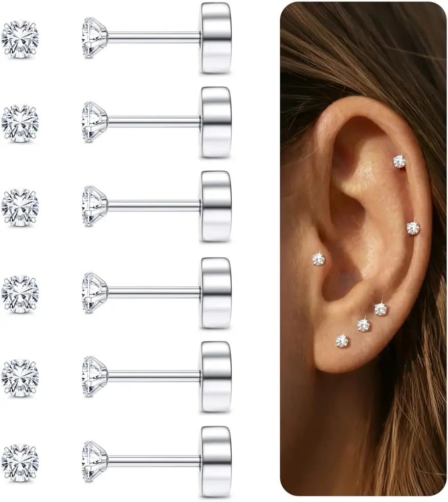 6 Pairs 20G Stud Cartilage Earring for Women Men Girls 2-5mm Flat Back Earring Set 316L Surgical
6 Pairs 20G Stud Cartilage Earring for Women Men Girls 2-5mm Flat Back Earring Set 316L Surgical
