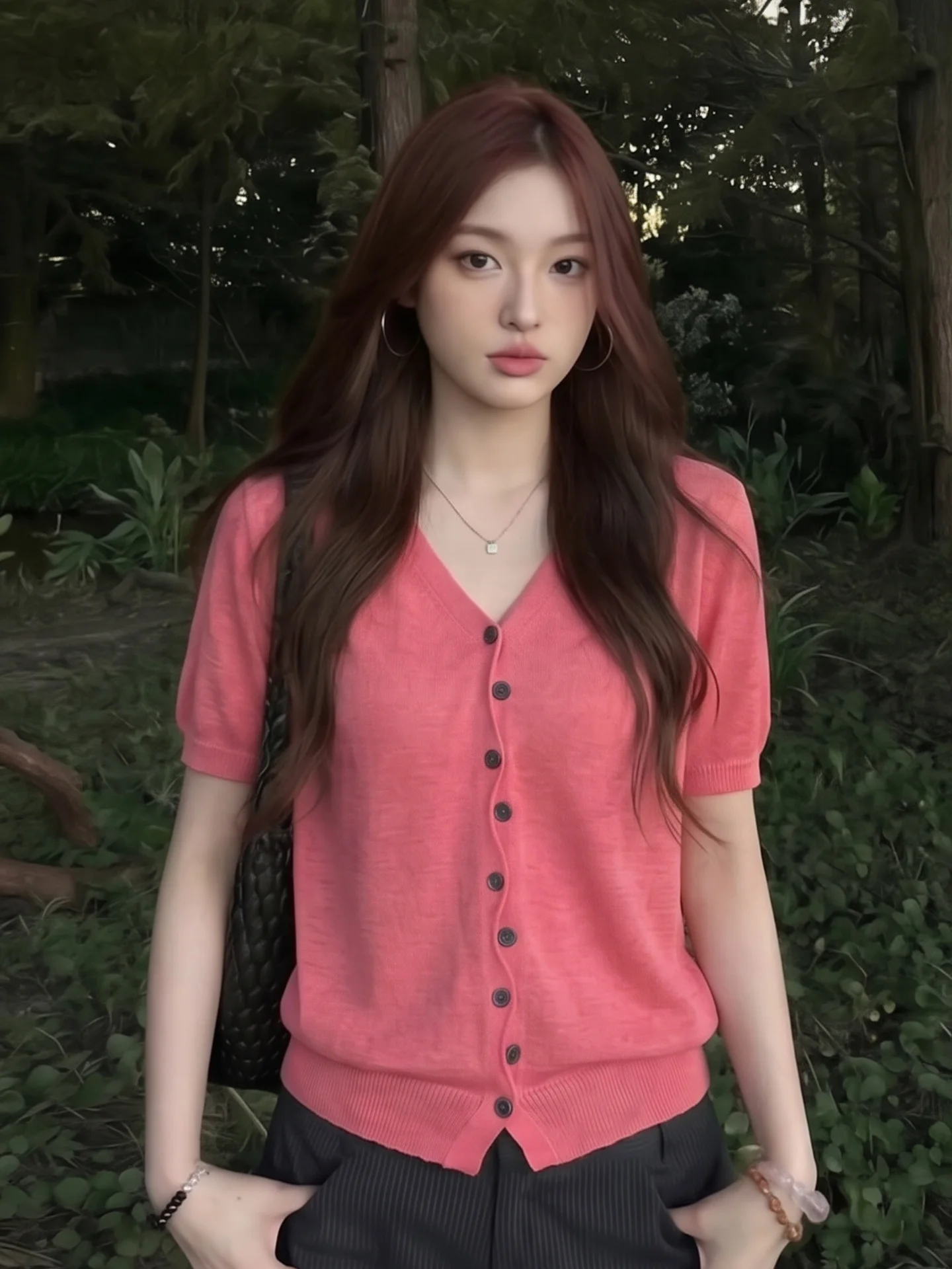 Dopamine Rose V-Neck Short Sleeve Ice Silk Knitted Top Women Summer Korean Style Loose Slimming Thin Korean Version City Walk
Dopamine Rose V-Neck Short Sleeve Ice Silk Knitted Top Women Summer Korean Style Loose Slimming Thin Korean Version City Walk