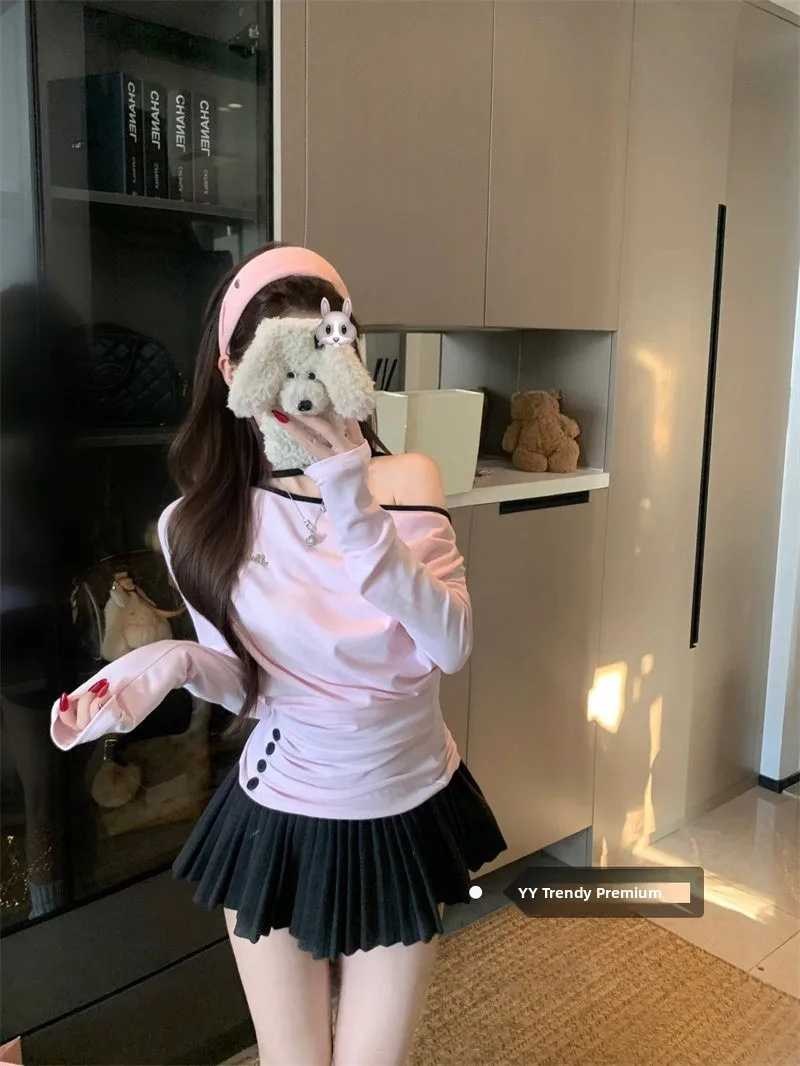 Sexy Asymmetrical oulder Long Sve Pink T-irt Women's Winter Waist-Cinching Slim Design Spicy Base Layer Top irt
Sexy Asymmetrical oulder Long Sve Pink T-irt Women's Winter Waist-Cinching Slim Design Spicy Base Layer Top irt