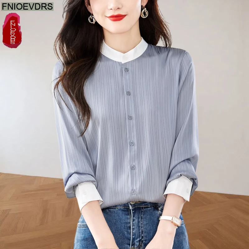 White Stand Collar Tops Blouses New Fashion Women 2025 Autumn Long Sleeve Office Lady Colors Striped Basics Shirts
White Stand Collar Tops Blouses New Fashion Women 2025 Autumn Long Sleeve Office Lady Colors Striped Basics Shirts