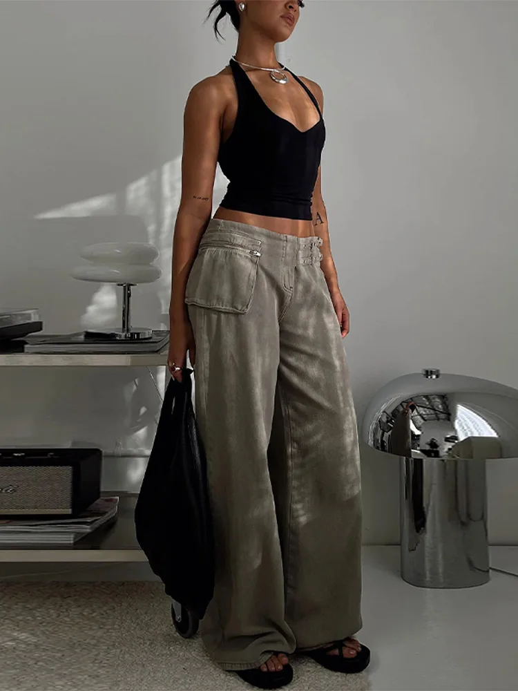 Vintage Women Double Belt Jeans Trousers Low Rise Straight Baggy Pockets Denim Pants Dragging High Street Distressed Lady Pants
Vintage Women Double Belt Jeans Trousers Low Rise Straight Baggy Pockets Denim Pants Dragging High Street Distressed Lady Pants