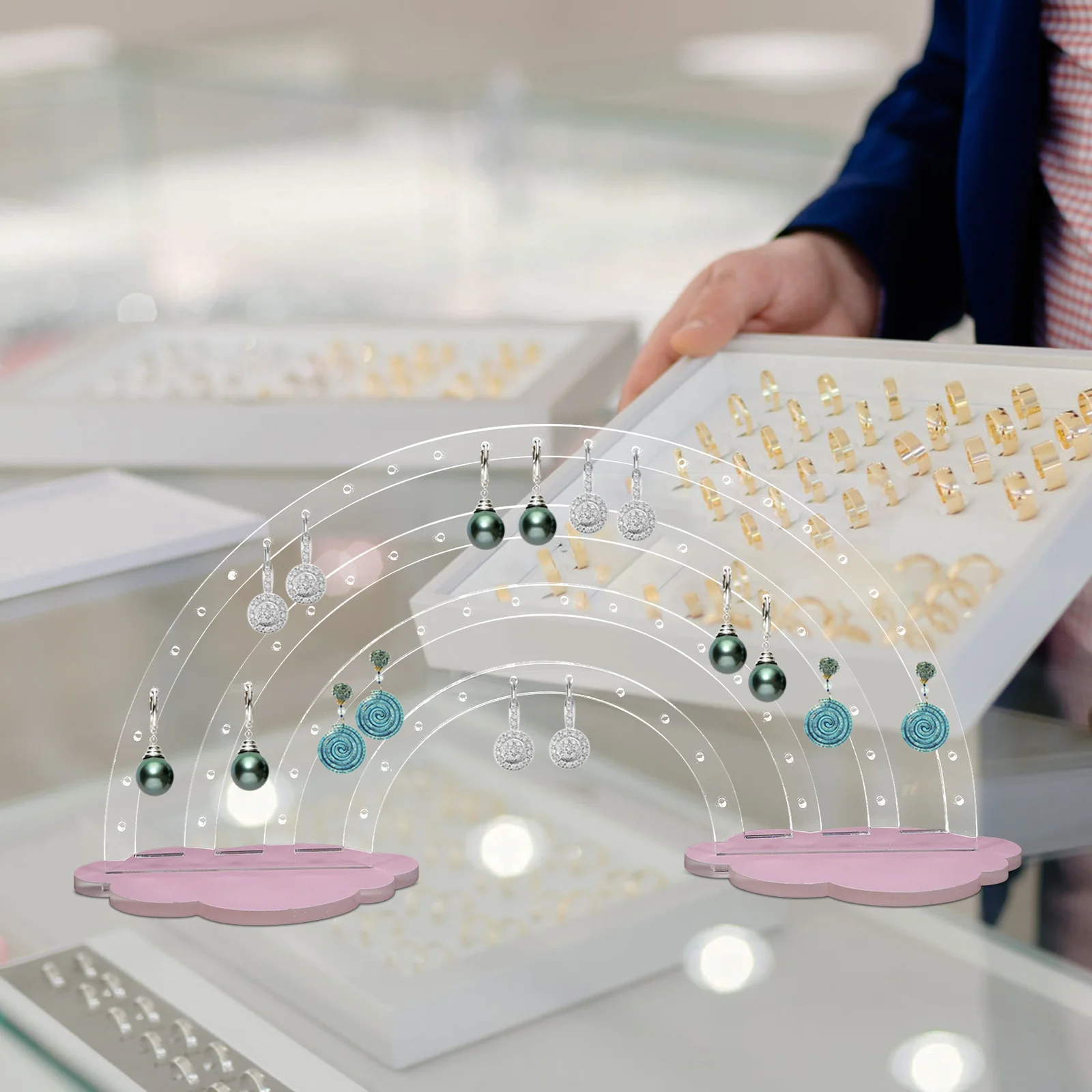 Rainbow Shape Earring Holder Acrylic Jewelry Display Stand for Organizing Necklaces Rings Earrings Storage Hanger Rack Display
Rainbow Shape Earring Holder Acrylic Jewelry Display Stand for Organizing Necklaces Rings Earrings Storage Hanger Rack Display