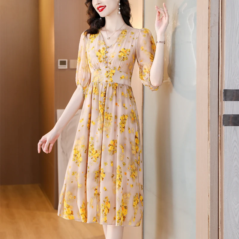 Yellow Floral Silk Elegant Chic Women Dresses Promotion Spring Summer Chic Party Dresses and Events Korean Bodycon Dresses
Yellow Floral Silk Elegant Chic Women Dresses Promotion Spring Summer Chic Party Dresses and Events Korean Bodycon Dresses