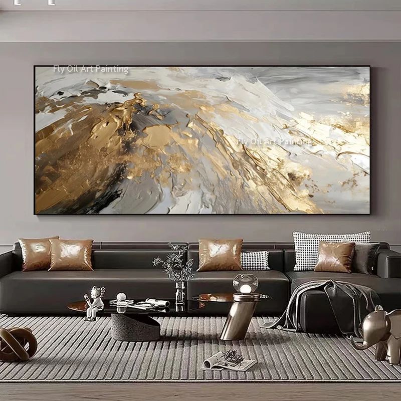 Original Artwork Hand Drawn Gray And Golden Abstract Thick Oil Painting On Canvas Large Luxry Gold Foil Wall Art For Room Decor
Original Artwork Hand Drawn Gray And Golden Abstract Thick Oil Painting On Canvas Large Luxry Gold Foil Wall Art For Room Decor