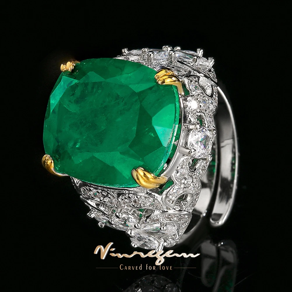 14*16MM Emerald Sapphire High Carbon Diamond Open Adjustable Ring For Women Vintage Elegant Luxury Fine Jewelry Gift
14*16MM Emerald Sapphire High Carbon Diamond Open Adjustable Ring For Women Vintage Elegant Luxury Fine Jewelry Gift