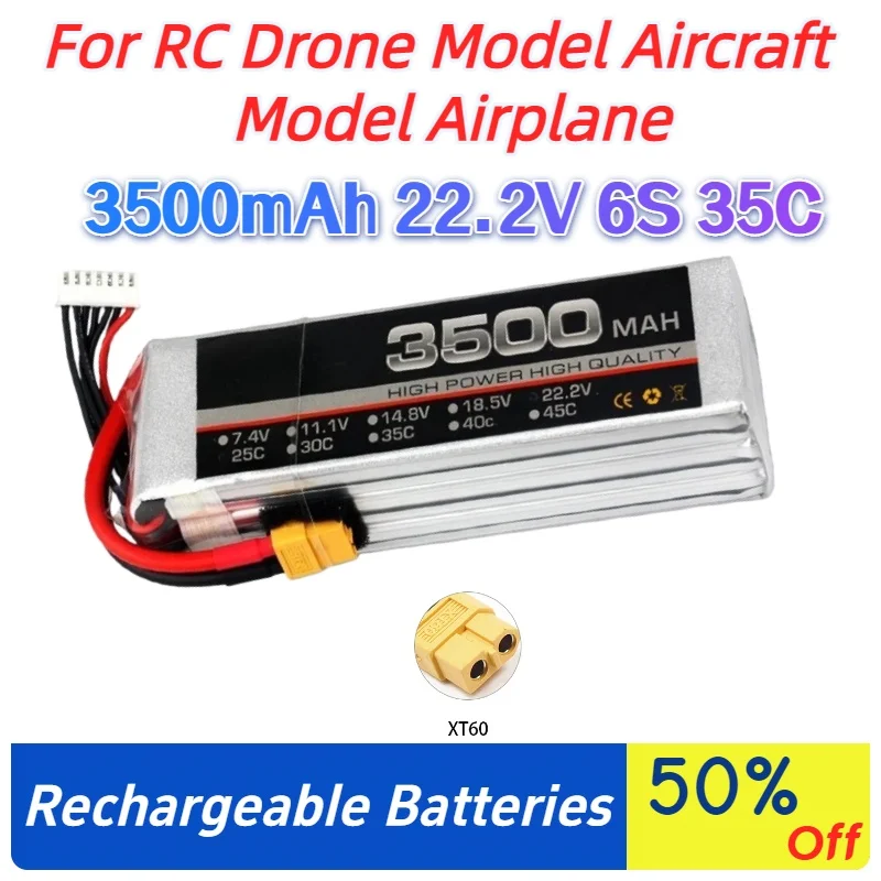 3500mAh 22.2V 6S 35C Lipo Battery XT60-T Deans for RC Drone Model Aircraft Model Airplane RC Part Rechargeable Li-Ion Batteries
3500mAh 22.2V 6S 35C Lipo Battery XT60-T Deans for RC Drone Model Aircraft Model Airplane RC Part Rechargeable Li-Ion Batteries
