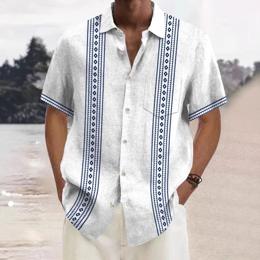 Men's short sleeved shirt with digital print loose top, fashionable and trendy button up short sleeved collar shirt for vacation
Men's short sleeved shirt with digital print loose top, fashionable and trendy button up short sleeved collar shirt for vacation