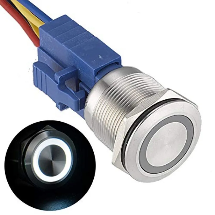 22mm 12 V Angel Eye LED Waterproof Stainless Steel Round Metal Self-Locking Latching Push Button Switch 7/8'' 1NO 1NC 1 Pack
22mm 12 V Angel Eye LED Waterproof Stainless Steel Round Metal Self-Locking Latching Push Button Switch 7/8'' 1NO 1NC 1 Pack