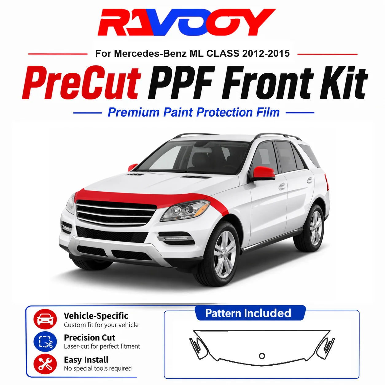 8.5mil TPU Precut PPF Kit For Mercedes-Benz ML CLASS 2012-2015 - Hood, Fenders & Mirror Set - Self-Healing Clear Bra Film
8.5mil TPU Precut PPF Kit For Mercedes-Benz ML CLASS 2012-2015 - Hood, Fenders & Mirror Set - Self-Healing Clear Bra Film