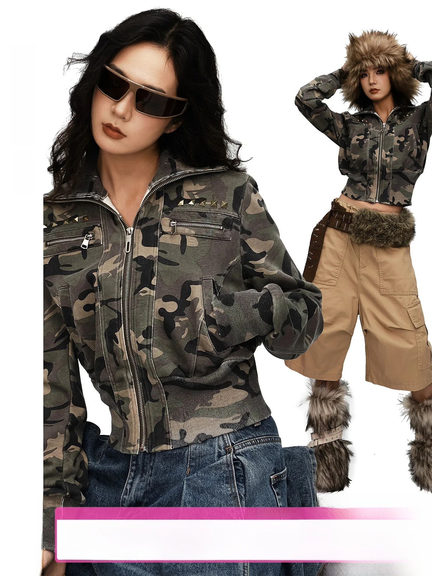 Slimming Washed Cotton Short Jacket for Women with Rivets Waist Cinching Autumn Winter Casual Style Military Camouflage Top
Slimming Washed Cotton Short Jacket for Women with Rivets Waist Cinching Autumn Winter Casual Style Military Camouflage Top