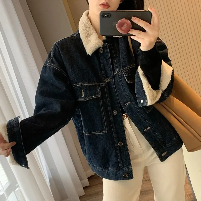 Denim Coat Leopard Fur Plush Womens Winter Ultra-Short Minimalist Modern Professional Urban Office Fuzzy Snap Button Two-Sided
Denim Coat Leopard Fur Plush Womens Winter Ultra-Short Minimalist Modern Professional Urban Office Fuzzy Snap Button Two-Sided