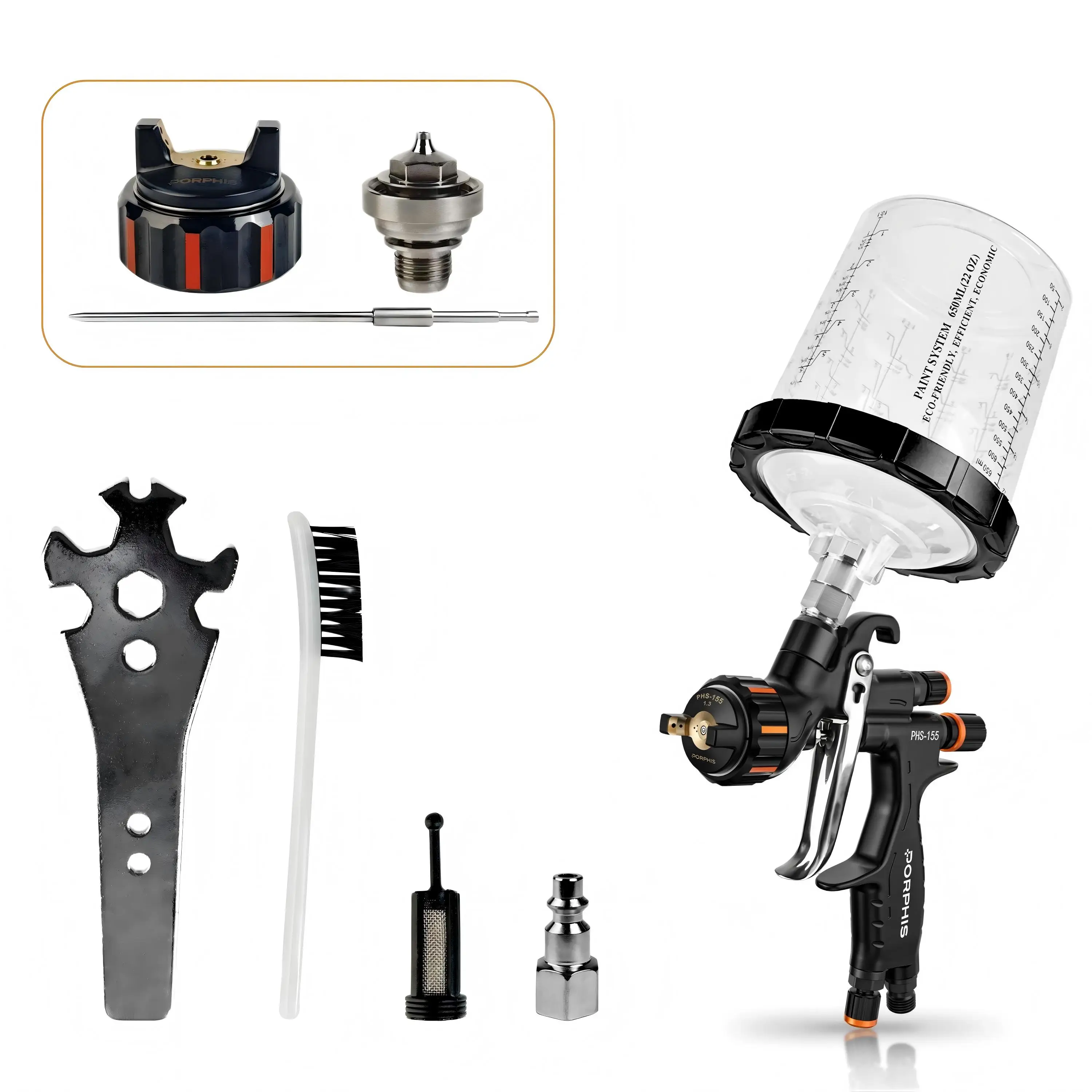 PORPHIS PHS-155 MP Gravity Spray Gun 1.3mm 1.8mm Needle Nozzle Cap Kit Primer Base Coat Auto Body Car Paint Professional Sprayer
PORPHIS PHS-155 MP Gravity Spray Gun 1.3mm 1.8mm Needle Nozzle Cap Kit Primer Base Coat Auto Body Car Paint Professional Sprayer