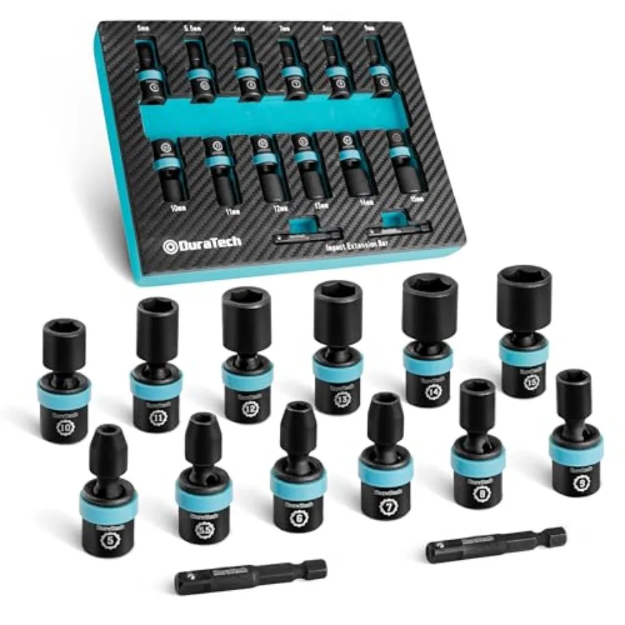 1/4" Drive Impact Universal Joint Socket Set Swivel Socket Set 14-Piece Metric Impact Sockets 5-15 MM with 2" Extension Bars Cr
1/4" Drive Impact Universal Joint Socket Set Swivel Socket Set 14-Piece Metric Impact Sockets 5-15 MM with 2" Extension Bars Cr