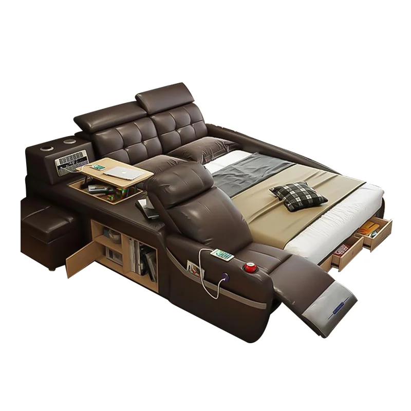 Modern minimalist leather double bed intelligent multi-function massage with projector storage bed
Modern minimalist leather double bed intelligent multi-function massage with projector storage bed