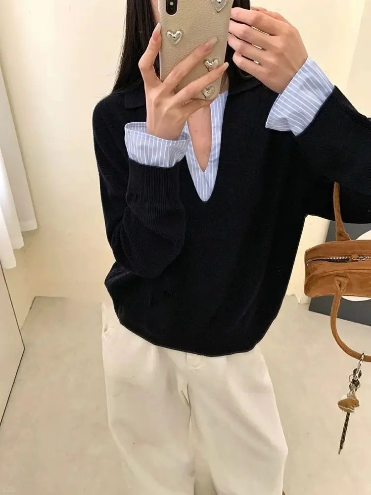 Fashion Patchwork Knitted Sweater Top for Autumn 2025 New Casual Striped Contrasting Pullover Top
Fashion Patchwork Knitted Sweater Top for Autumn 2025 New Casual Striped Contrasting Pullover Top