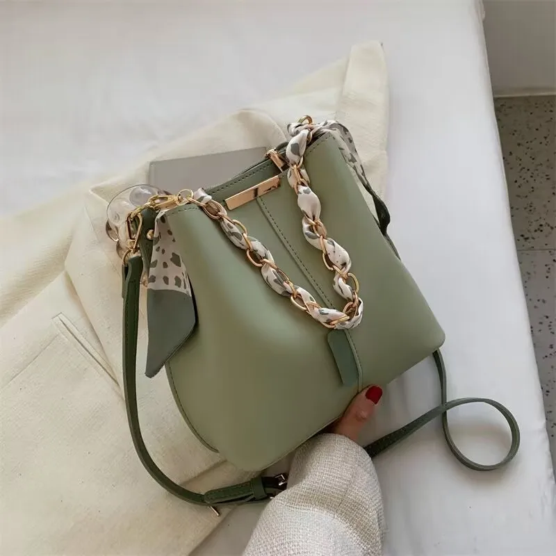 Light Green Mini Bucket Crossbody Bag For Women Casual Style Shoulder Bag With Chain Scarf Detail And Adjustable Strap 26 S59734d960356405ab035ef1ac72f9dber