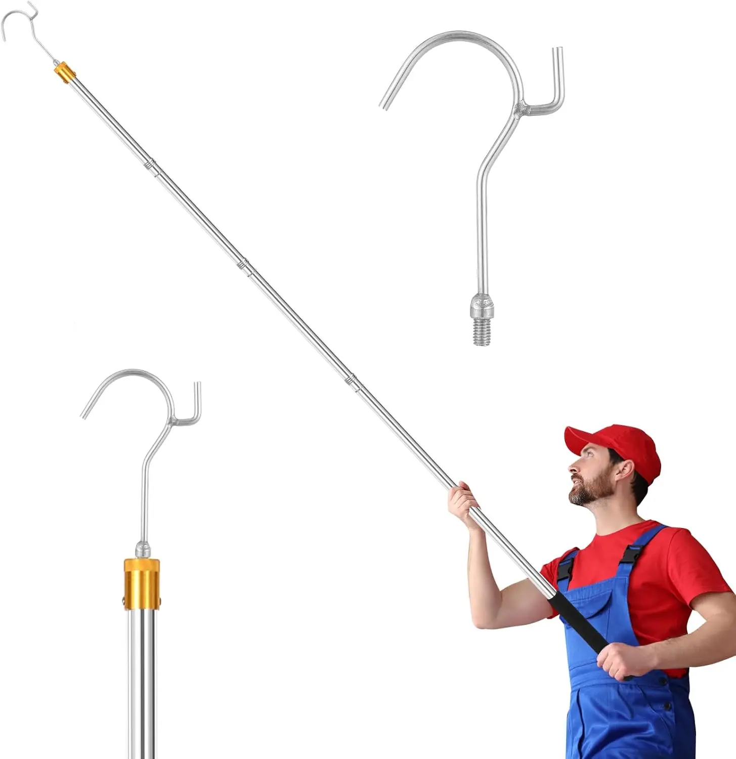 Adjustable Clothes Hook Pole 28-74 Inch, Stainless Steel, Lightweight, for Closet High Reach
Adjustable Clothes Hook Pole 28-74 Inch, Stainless Steel, Lightweight, for Closet High Reach