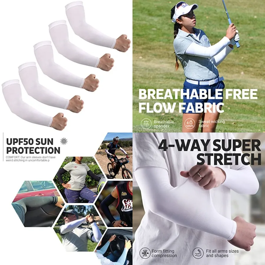 UV Sun Protection Arm Sleeves for Men & Women - Tattoo Cover Up - UPF 50 Cooling Sleeve for Golf, Cycling, 5 Pairs - White
UV Sun Protection Arm Sleeves for Men & Women - Tattoo Cover Up - UPF 50 Cooling Sleeve for Golf, Cycling, 5 Pairs - White