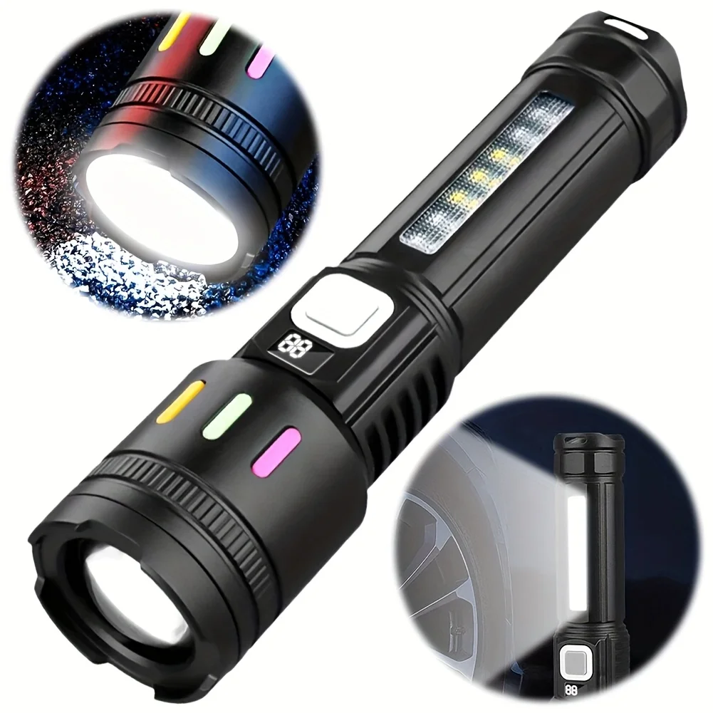 1/2pcs Ultra Bright Rechargeable Flashlight Powerful Torch with 5 Modes Red/Blue Flash Digital Display Screen USB-C Charging
1/2pcs Ultra Bright Rechargeable Flashlight Powerful Torch with 5 Modes Red/Blue Flash Digital Display Screen USB-C Charging