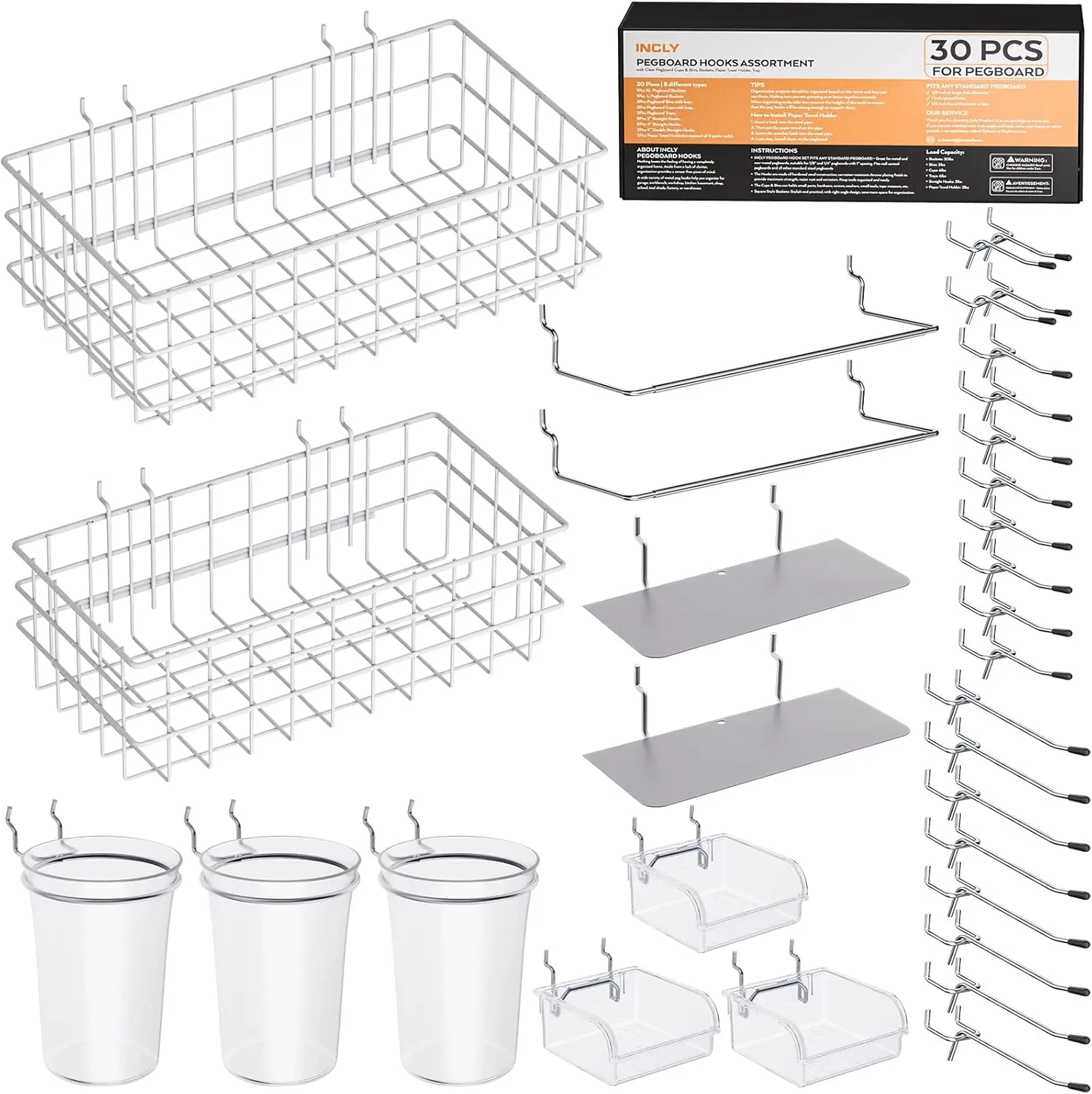 30Pcs Pegboard Organizer Kit with Bins, Baskets, Hooks, and Paper Towel Holder for Garage and Workshop
30Pcs Pegboard Organizer Kit with Bins, Baskets, Hooks, and Paper Towel Holder for Garage and Workshop