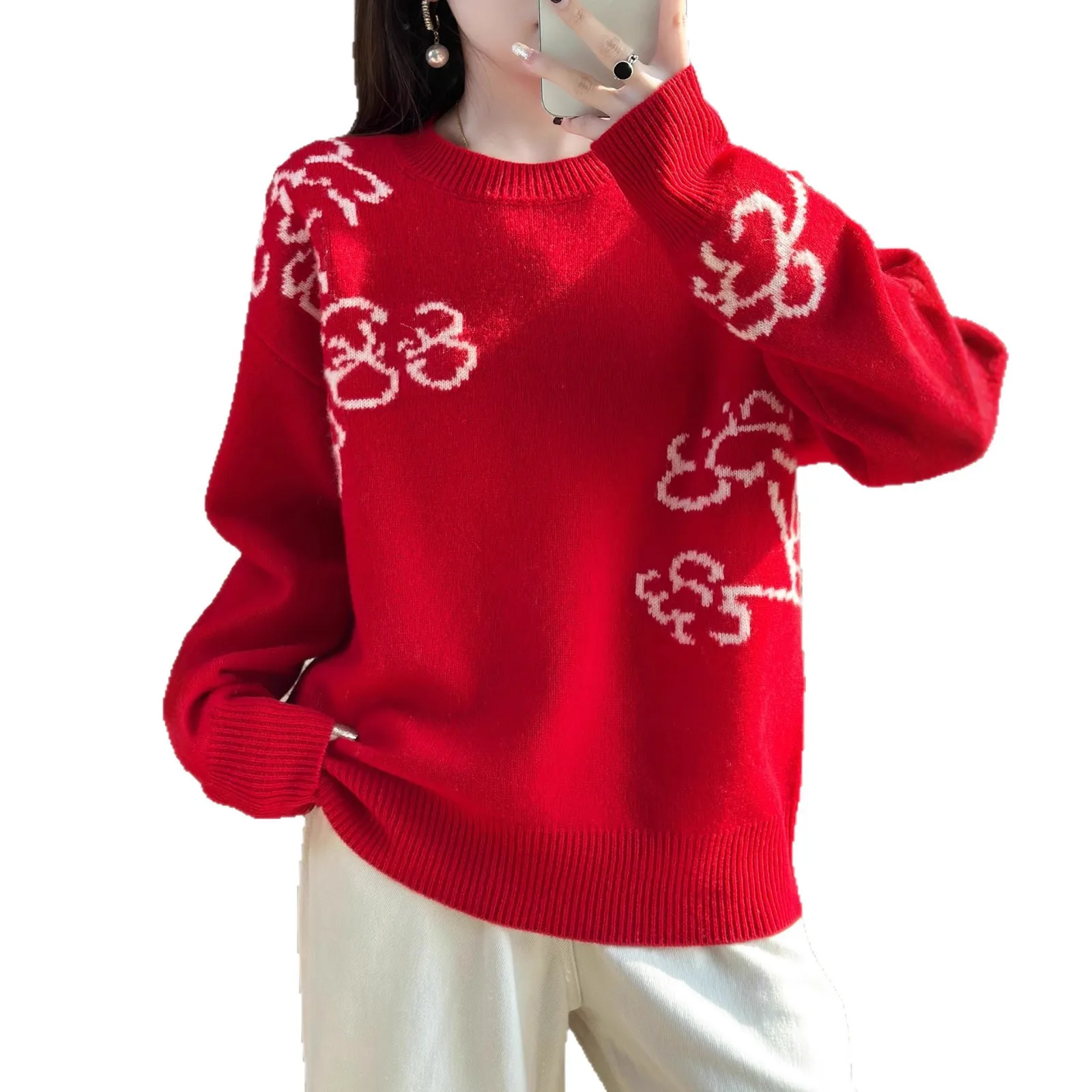 Women Sweater Pullovers 100% Wool Christmas Sweater Korean Fashion Loose Bottoming Shirts O-neck Long Sleeve Warm Knitted Jumper
Women Sweater Pullovers 100% Wool Christmas Sweater Korean Fashion Loose Bottoming Shirts O-neck Long Sleeve Warm Knitted Jumper