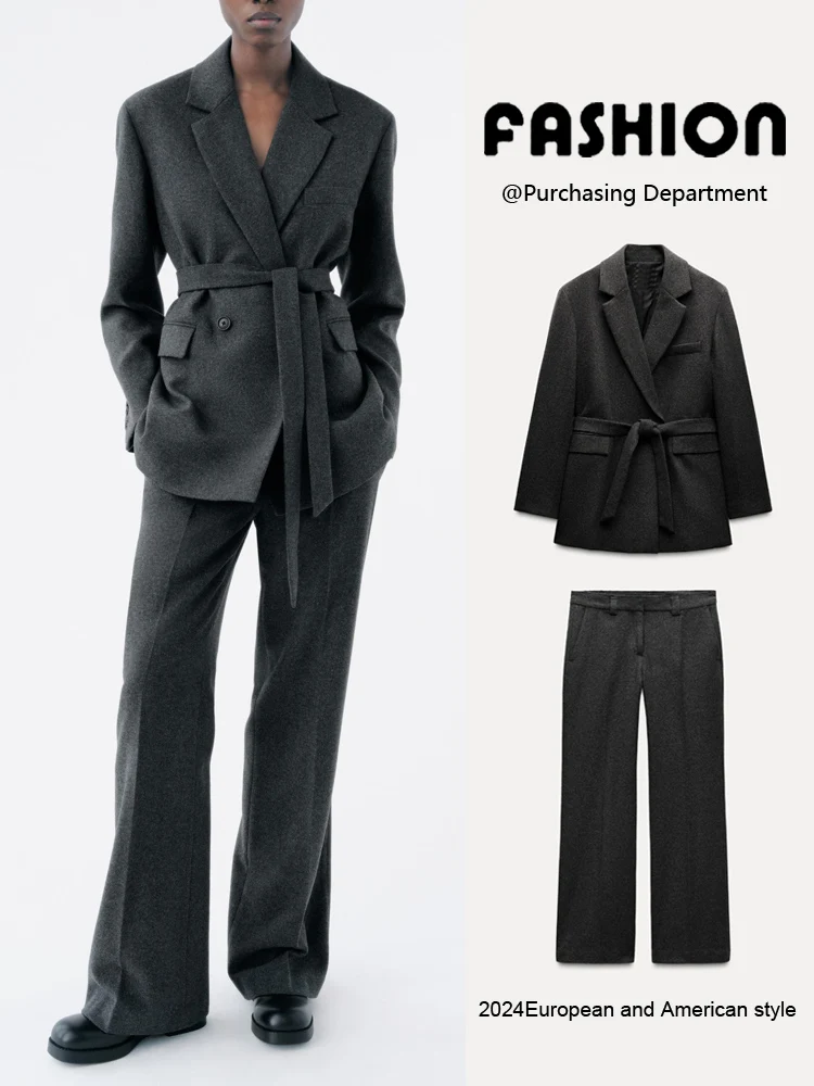 Spring New Arrival Women's Suit Jaet with Belt Casual Pants Faion Set 2025 Spring Collection Ele Workwear
Spring New Arrival Women's Suit Jaet with Belt Casual Pants Faion Set 2025 Spring Collection Ele Workwear