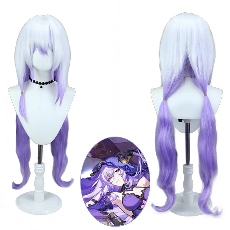 1 piece of white gradient purple double tied hair with side tied hair, Star Dome Railway game role-playing black swan wig
1 piece of white gradient purple double tied hair with side tied hair, Star Dome Railway game role-playing black swan wig