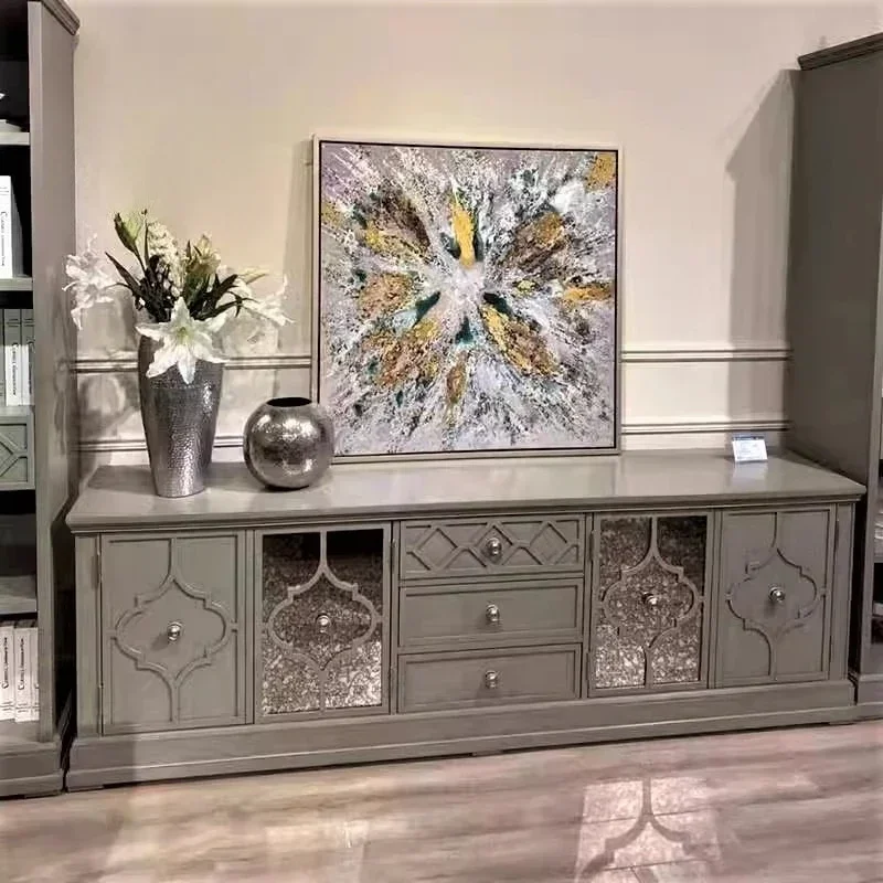 North American light luxury solid wood TV cabinet, high-grade gray antique mirror European-style old-fashioned living room
North American light luxury solid wood TV cabinet, high-grade gray antique mirror European-style old-fashioned living room