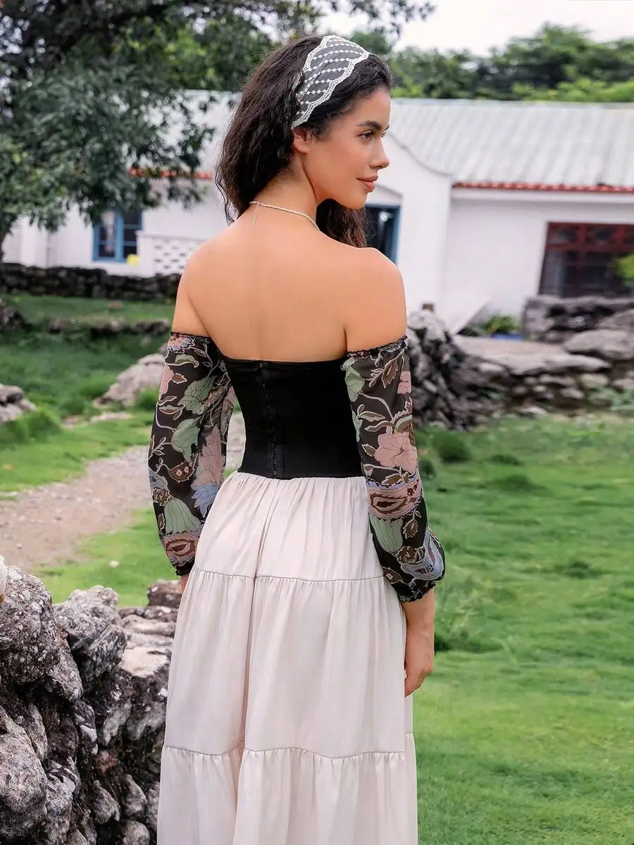 Women Printed Off Shoulder Bodysuit With Waist Shaping Corset
Women Printed Off Shoulder Bodysuit With Waist Shaping Corset