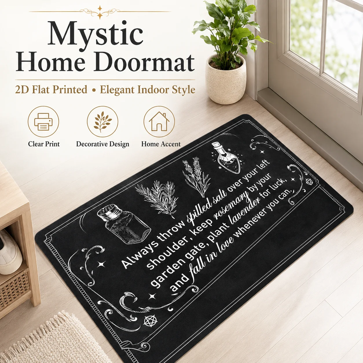 Mystic Magic Quote Doormat 2D Flat Printed Felt Floor Mat Witchy Black Entryway Rug Non-Slip Indoor Front Door Home Carpet
Mystic Magic Quote Doormat 2D Flat Printed Felt Floor Mat Witchy Black Entryway Rug Non-Slip Indoor Front Door Home Carpet