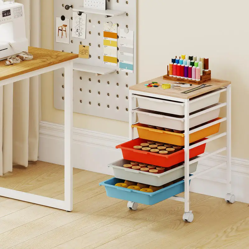 6-Drawer Rolling Storage Cart with Wooden Tabletop-Macaron
6-Drawer Rolling Storage Cart with Wooden Tabletop-Macaron