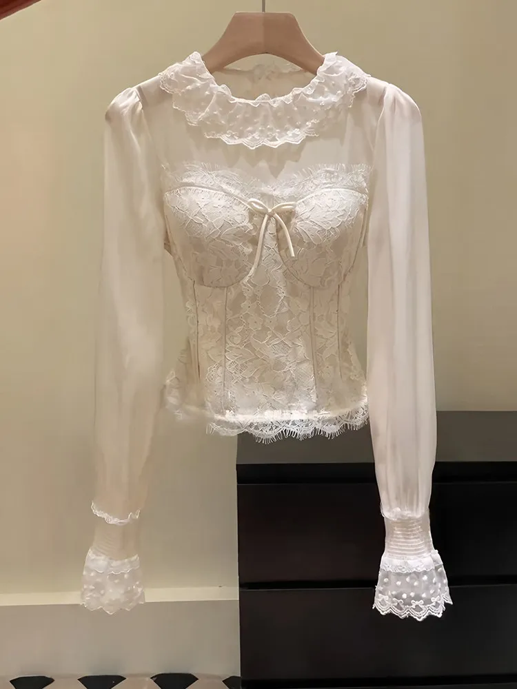 Retro Lace Splicing Women's Shirt Spring New Heavyweight Elegant Design Waist Cinching Slimming Long Sleeve Romantic Style
Retro Lace Splicing Women's Shirt Spring New Heavyweight Elegant Design Waist Cinching Slimming Long Sleeve Romantic Style