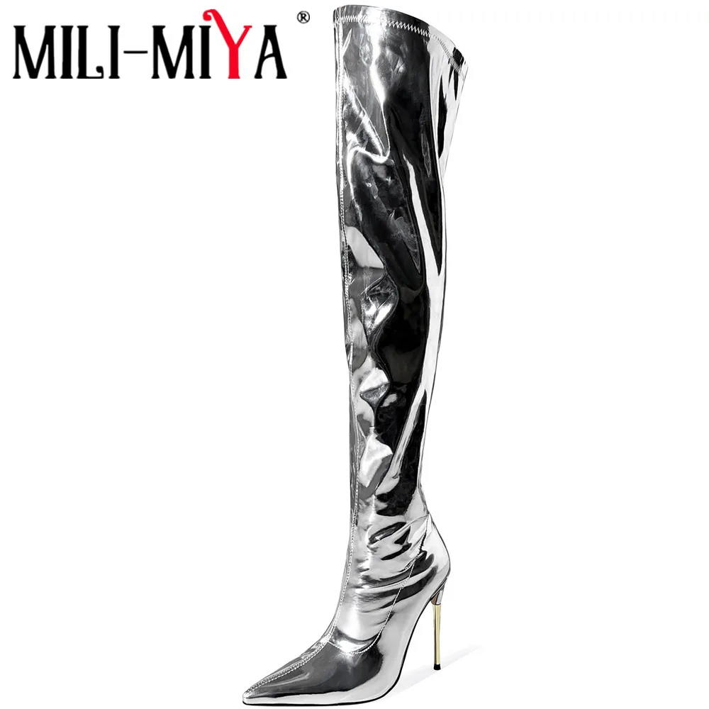 MILI-MIYA New Arrival Nightclub Party Shoes Women Patent Leather Over The Knee Boots Sexy Pointed Toe Super High Thin Heels
MILI-MIYA New Arrival Nightclub Party Shoes Women Patent Leather Over The Knee Boots Sexy Pointed Toe Super High Thin Heels