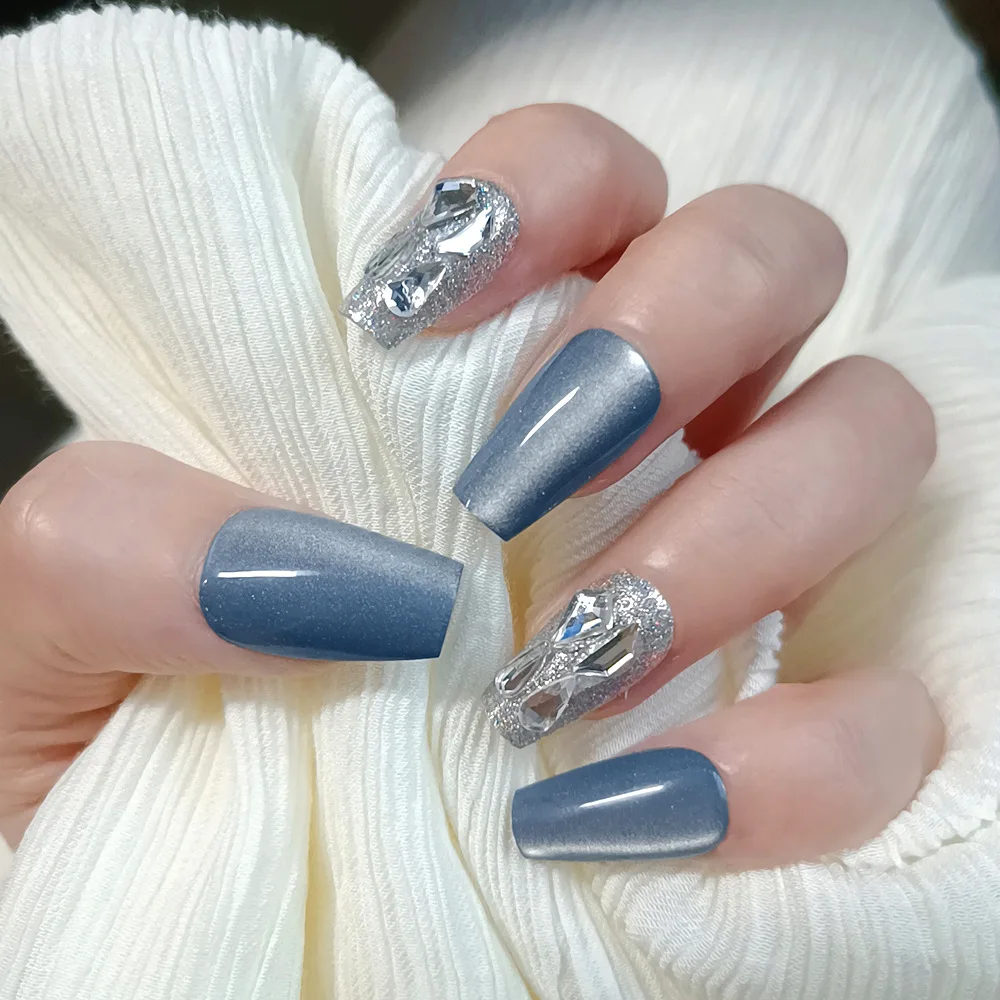 24Pcs Mid-length Ballet Fake Nails Cat's Eye Shiny Powder Design Press on Nails Tips Rhinestone Reusable Full Cover False Nails
24Pcs Mid-length Ballet Fake Nails Cat's Eye Shiny Powder Design Press on Nails Tips Rhinestone Reusable Full Cover False Nails
