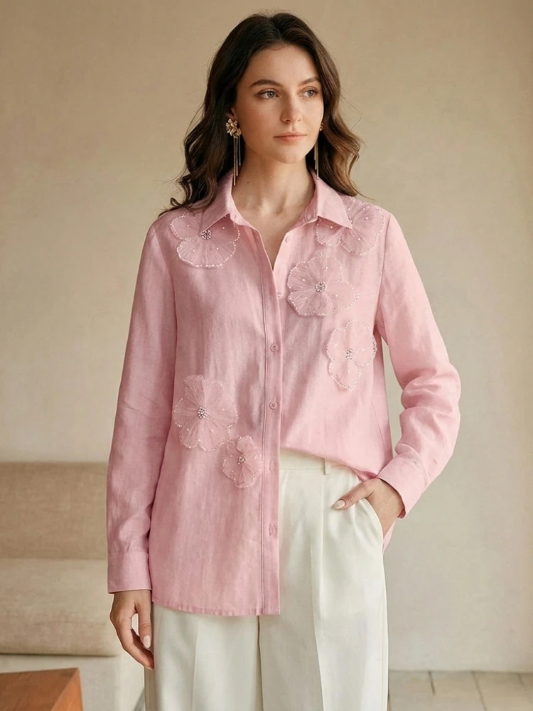 Freeacy Women's Solid Color 3D Floral Beaded Collared Button-Down Shirt Elegant Office Top for Vacation & Daily Outfits
Freeacy Women's Solid Color 3D Floral Beaded Collared Button-Down Shirt Elegant Office Top for Vacation & Daily Outfits