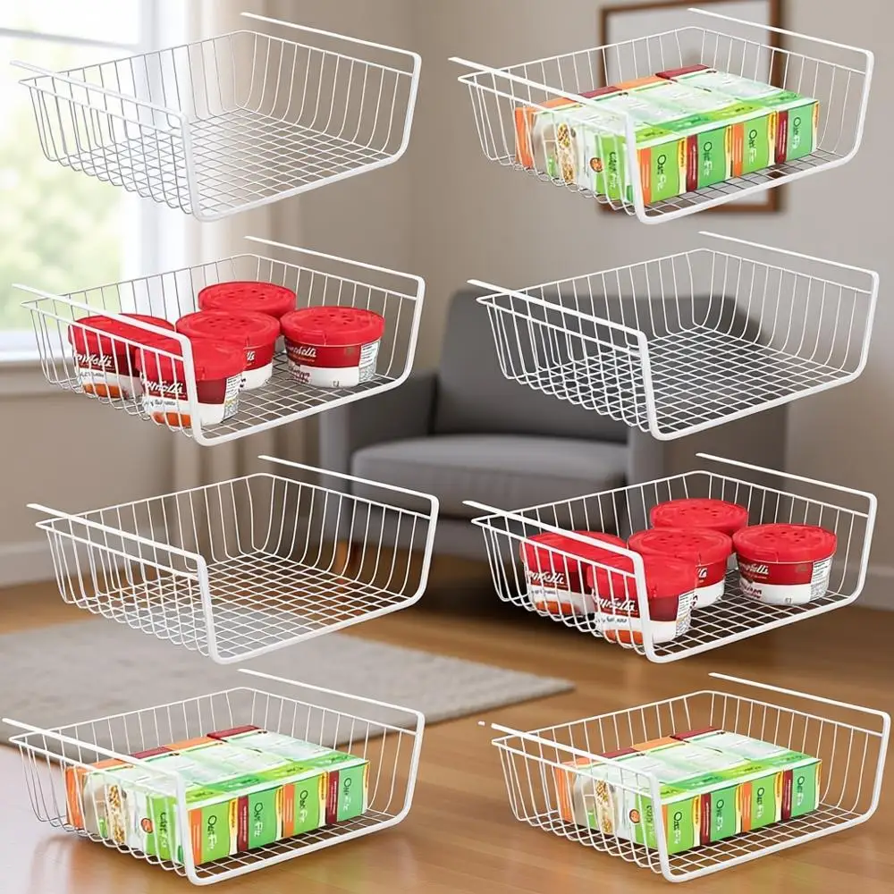 Корзины для хранения под полкой для кухонных шкафов, белые, идеально подходят для организации кладовой и рабочего стола
Корзины для хранения под полкой для кухонных шкафов, белые, идеально подходят для организации кладовой и рабочего стола