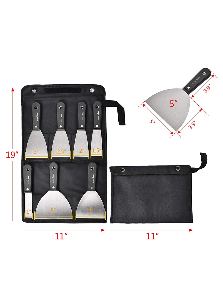7PCS Carbon Steel Putty Knives Set Flex Drywall Knife Paint Scraper Kit 7 Sizes Soft Grip Handle Canvas Storage Bag Included
7PCS Carbon Steel Putty Knives Set Flex Drywall Knife Paint Scraper Kit 7 Sizes Soft Grip Handle Canvas Storage Bag Included