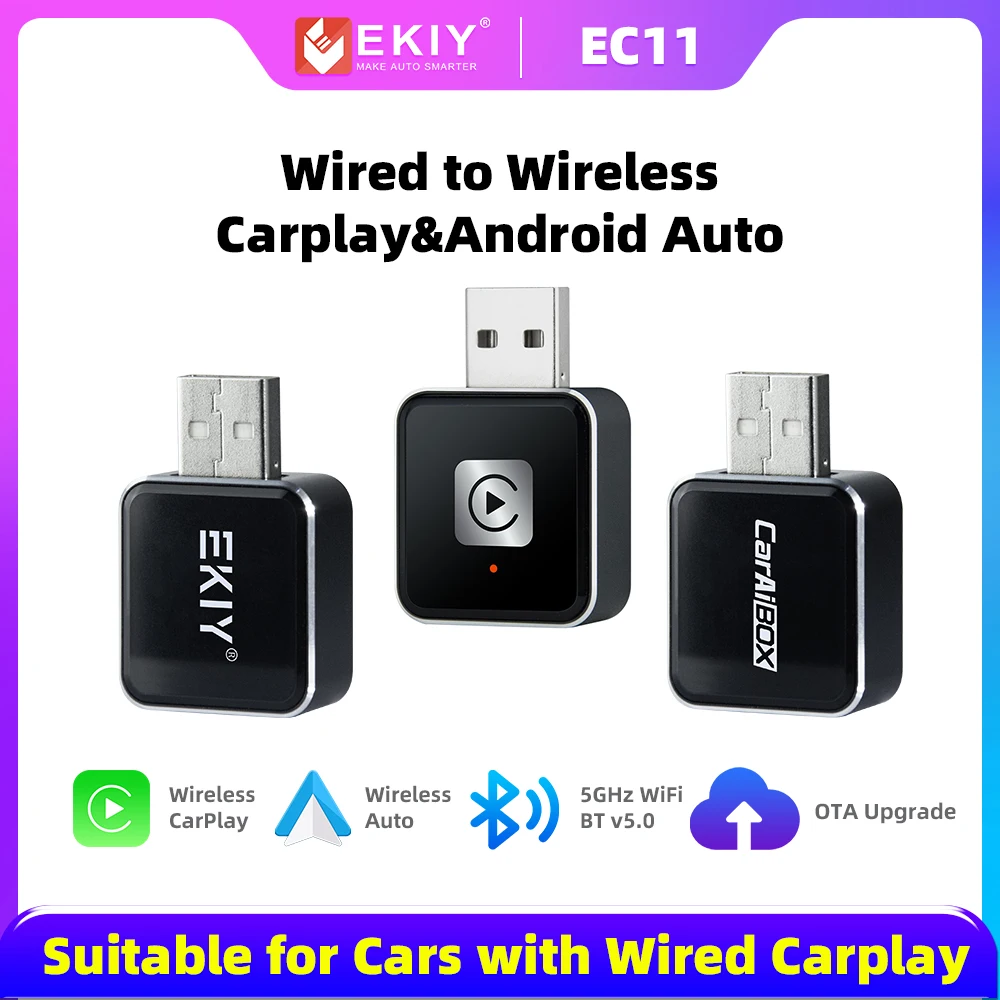 EKIY Беспроводной адаптер CarPlay Android Auto Box Dongle Проводной к беспроводному Carplay Беспроводной 2 в 1, автомобильный смарт-адаптер
EKIY Беспроводной адаптер CarPlay Android Auto Box Dongle Проводной к беспроводному Carplay Беспроводной 2 в 1, автомобильный смарт-адаптер