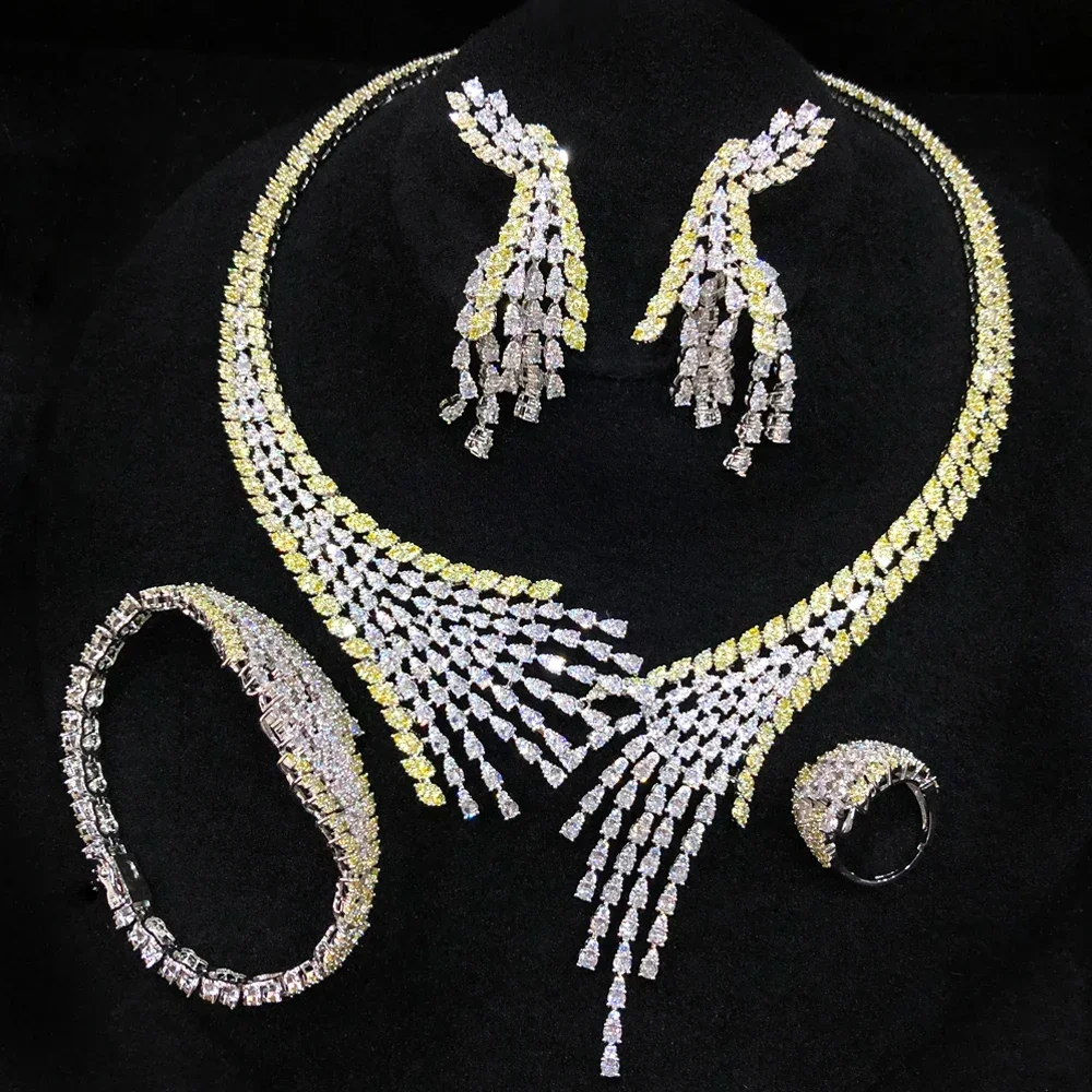 NEW Trendy 4PCS Luxury Tssels Drop Jewelry set For Women Wedding Cubic Zircon CZ Indian African Dubai Bridal Jewelry
NEW Trendy 4PCS Luxury Tssels Drop Jewelry set For Women Wedding Cubic Zircon CZ Indian African Dubai Bridal Jewelry
