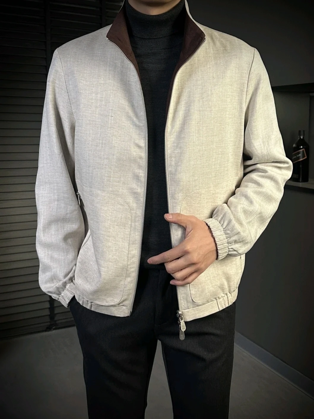 Spring New Men's Double-Sided Wear Linen Silk Stand Collar Jaet Classic Sle Long Sve Zipper Closure Antimicrobial
Spring New Men's Double-Sided Wear Linen Silk Stand Collar Jaet Classic Sle Long Sve Zipper Closure Antimicrobial