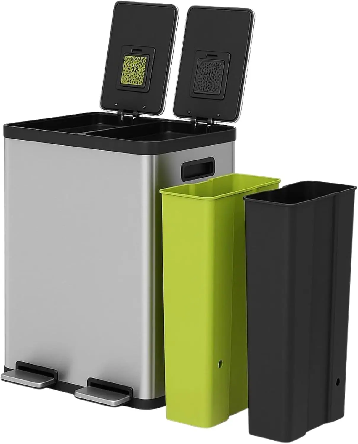 Кухонный мусорный бак с двойным отделением на 60 л и крышкой с медленным закрытием, конструкция из нержавеющей стали для отходов и переработки
Кухонный мусорный бак с двойным отделением на 60 л и крышкой с медленным закрытием, конструкция из нержавеющей стали для отходов и переработки