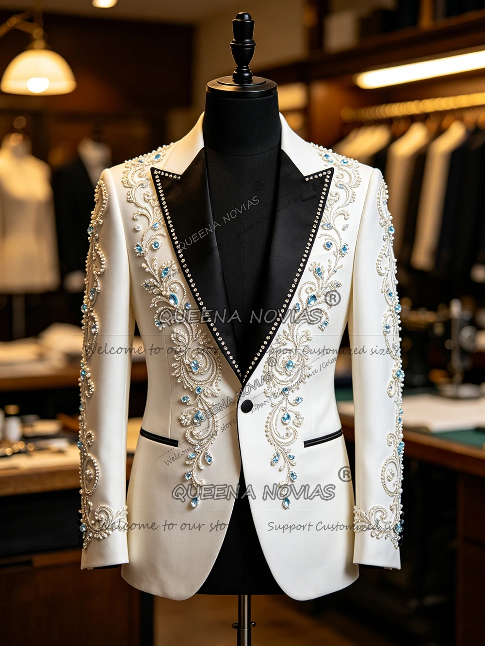 Luxury Crystals Beading Suit Men For Wedding Black Label Prom Blazer Pants 2 Piece Sets Groom Formal Wear Dinner Party Tuxedos
Luxury Crystals Beading Suit Men For Wedding Black Label Prom Blazer Pants 2 Piece Sets Groom Formal Wear Dinner Party Tuxedos