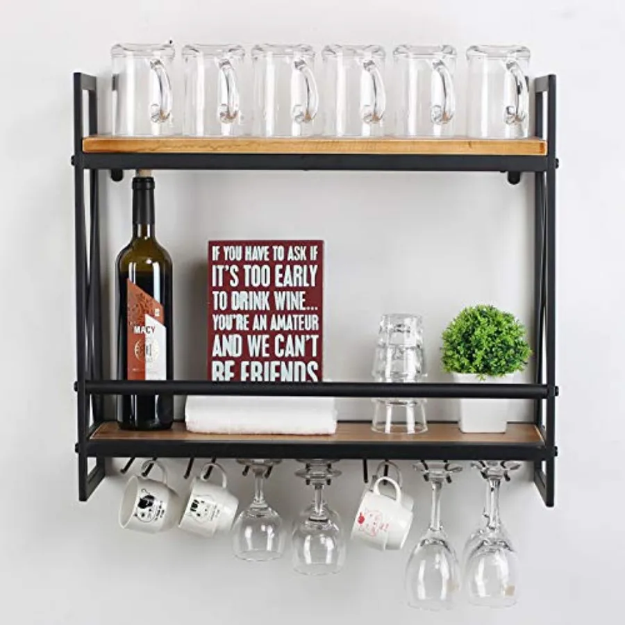 Rustic Wall Mounted Wine Racks with 6 Stem Glass Holder23.6in Industrial Metal Hanging Wine Rack 2-Tiers Wood Shelf Floating Sh
Rustic Wall Mounted Wine Racks with 6 Stem Glass Holder23.6in Industrial Metal Hanging Wine Rack 2-Tiers Wood Shelf Floating Sh