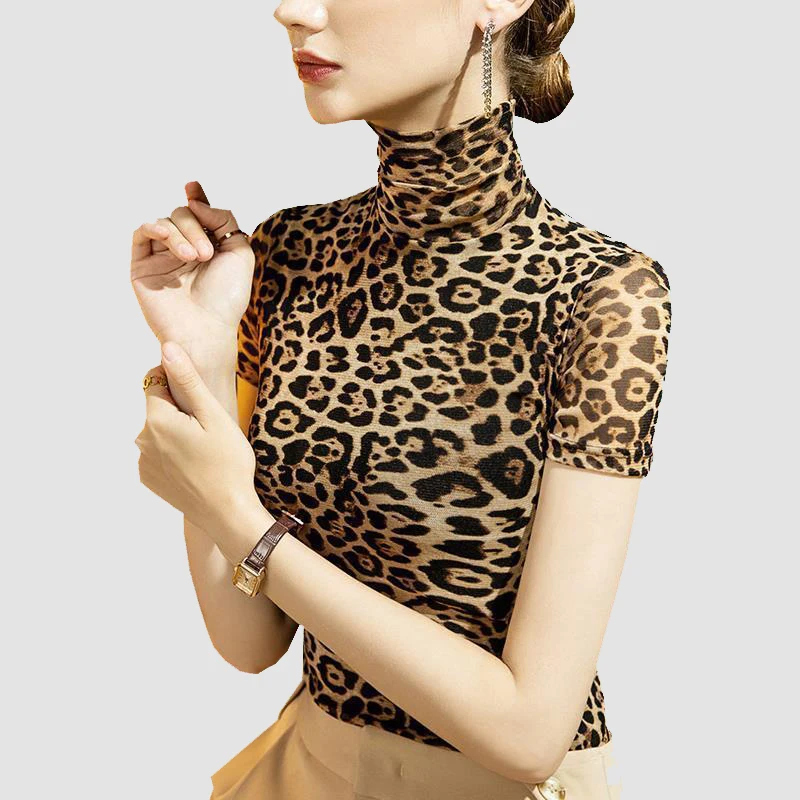1pcs Women Autumn Ultrathin Leopard Print High Collar Mesh Short Sleeve Tops Lady Thermal Underwear Slim Fit Fashion Top
1pcs Women Autumn Ultrathin Leopard Print High Collar Mesh Short Sleeve Tops Lady Thermal Underwear Slim Fit Fashion Top